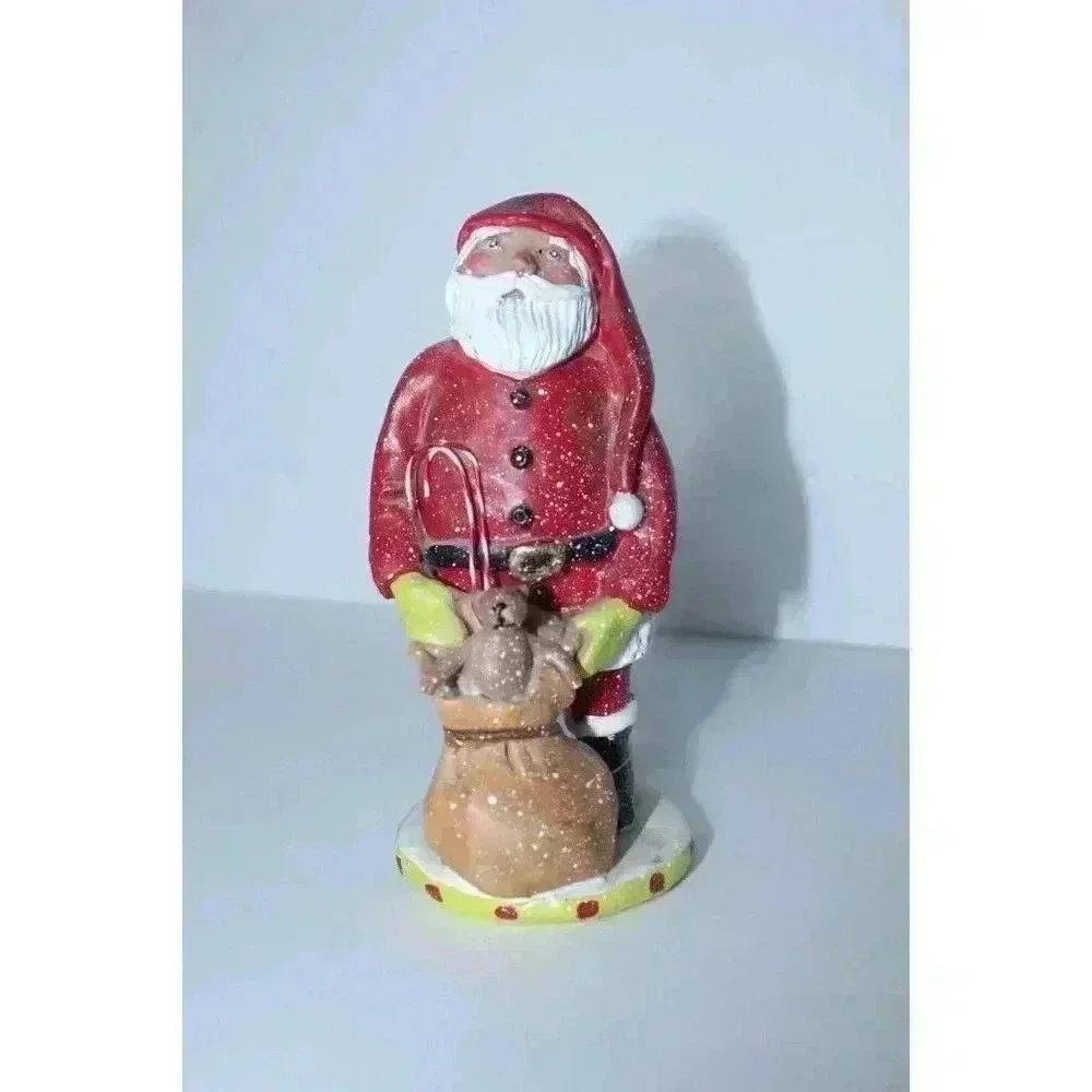 DEMDACO Patchwork Christmas Laura Benge Jolly Santa Claus Figurine 2015